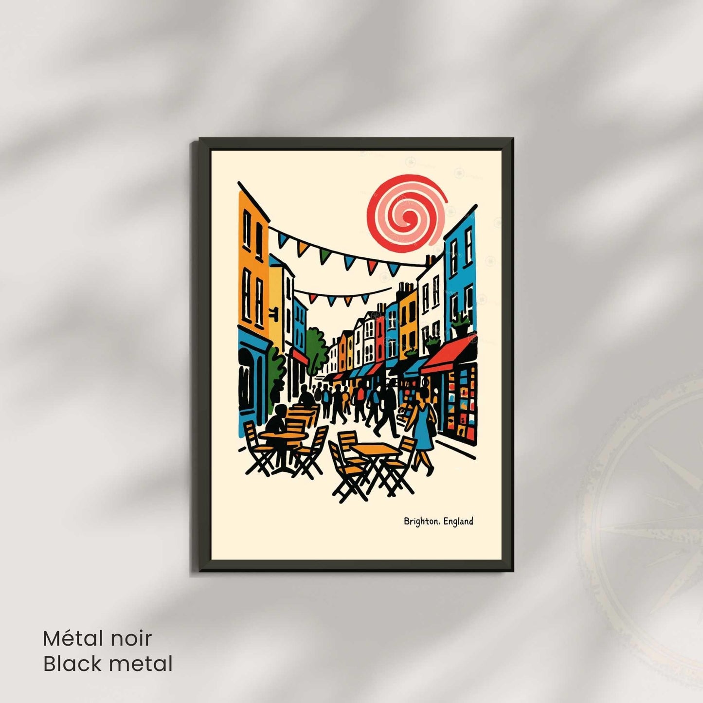 Affiche Brighton – Poster rétro vintage Angleterre, illustration artistique décorative, idée cadeau voyage UK, impression seule ou encadrée