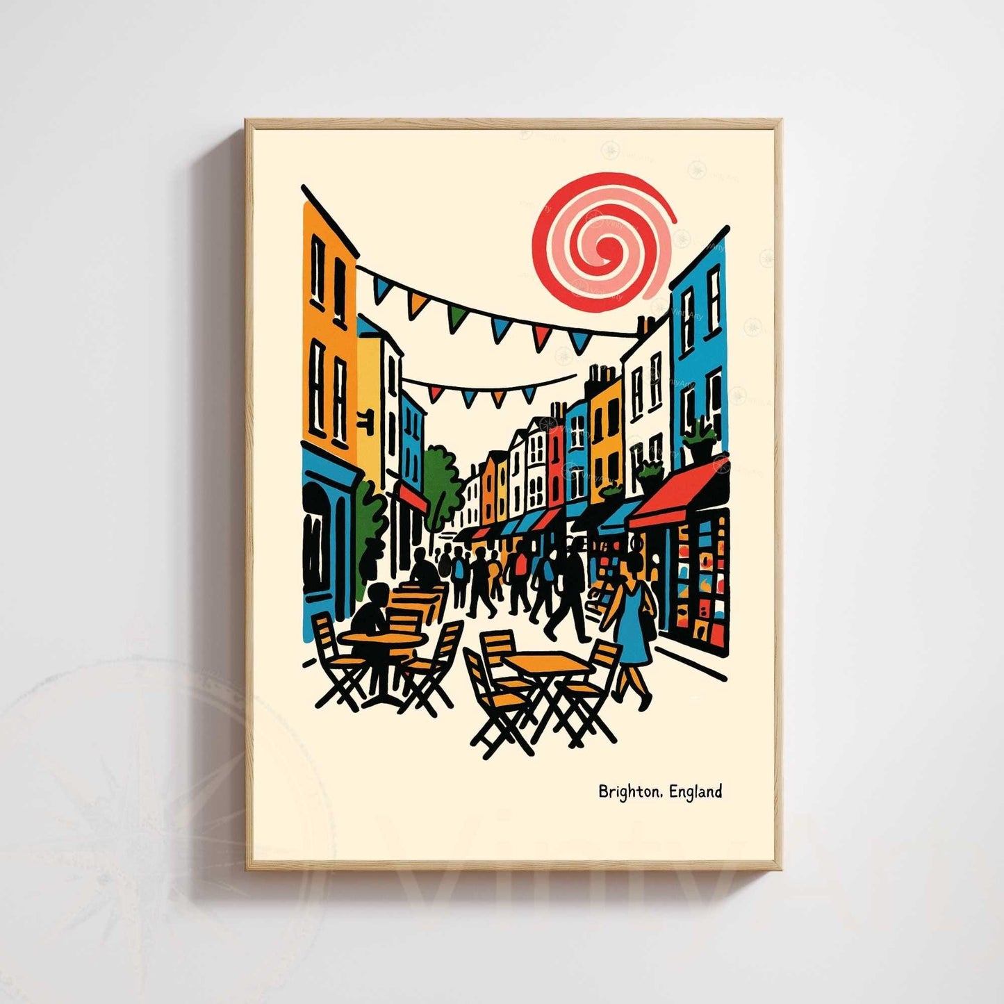 Affiche Brighton – Poster rétro vintage Angleterre, illustration artistique décorative, idée cadeau voyage UK, impression seule ou encadrée