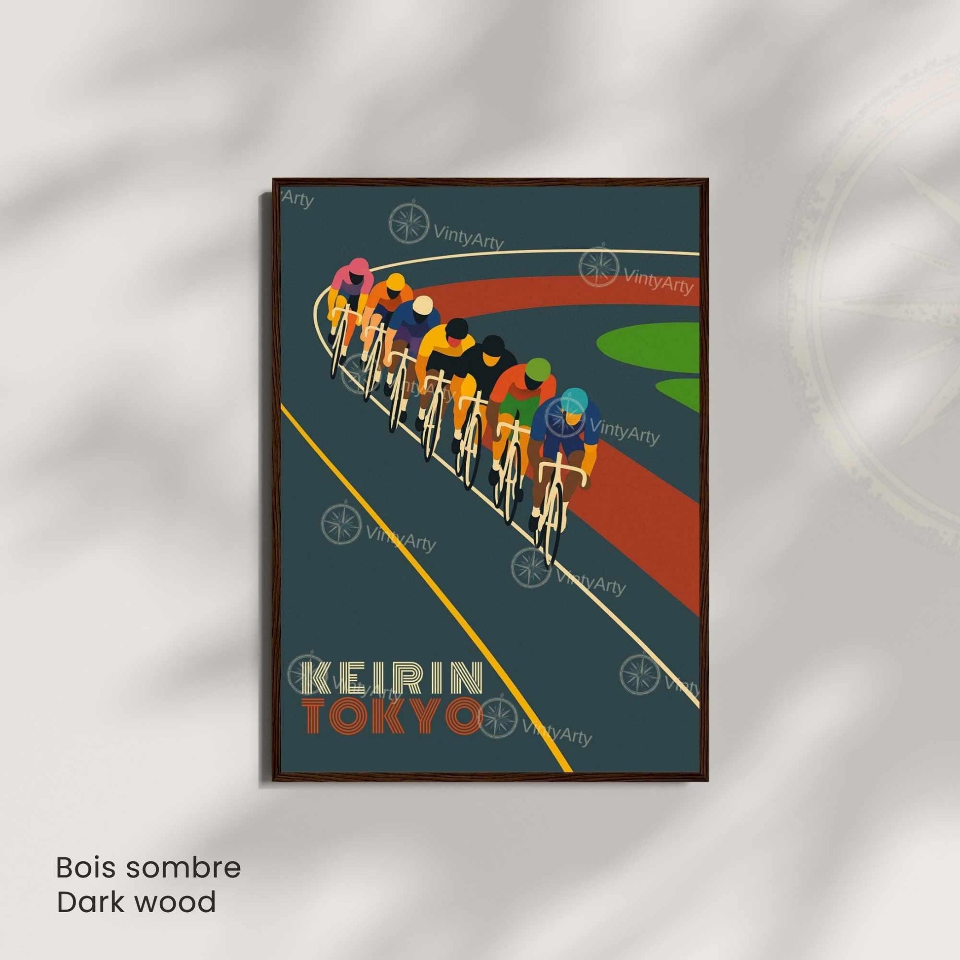 Affiche Cyclisme Keirin Tokyo | Poster Vintage Vélo | Illustration Rétro Piste