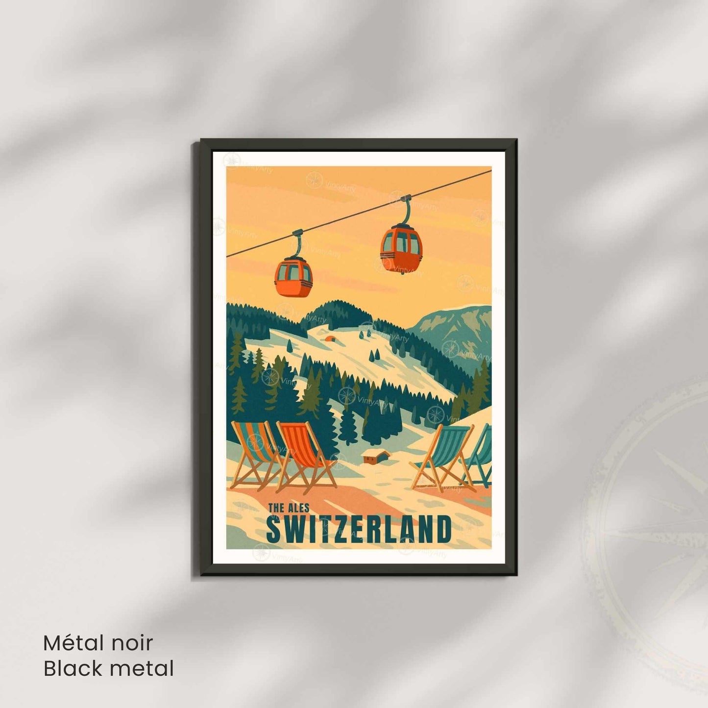 Affiche Alpes Suisse | Poster Vintage Télécabine | Illustration Rétro Montagne