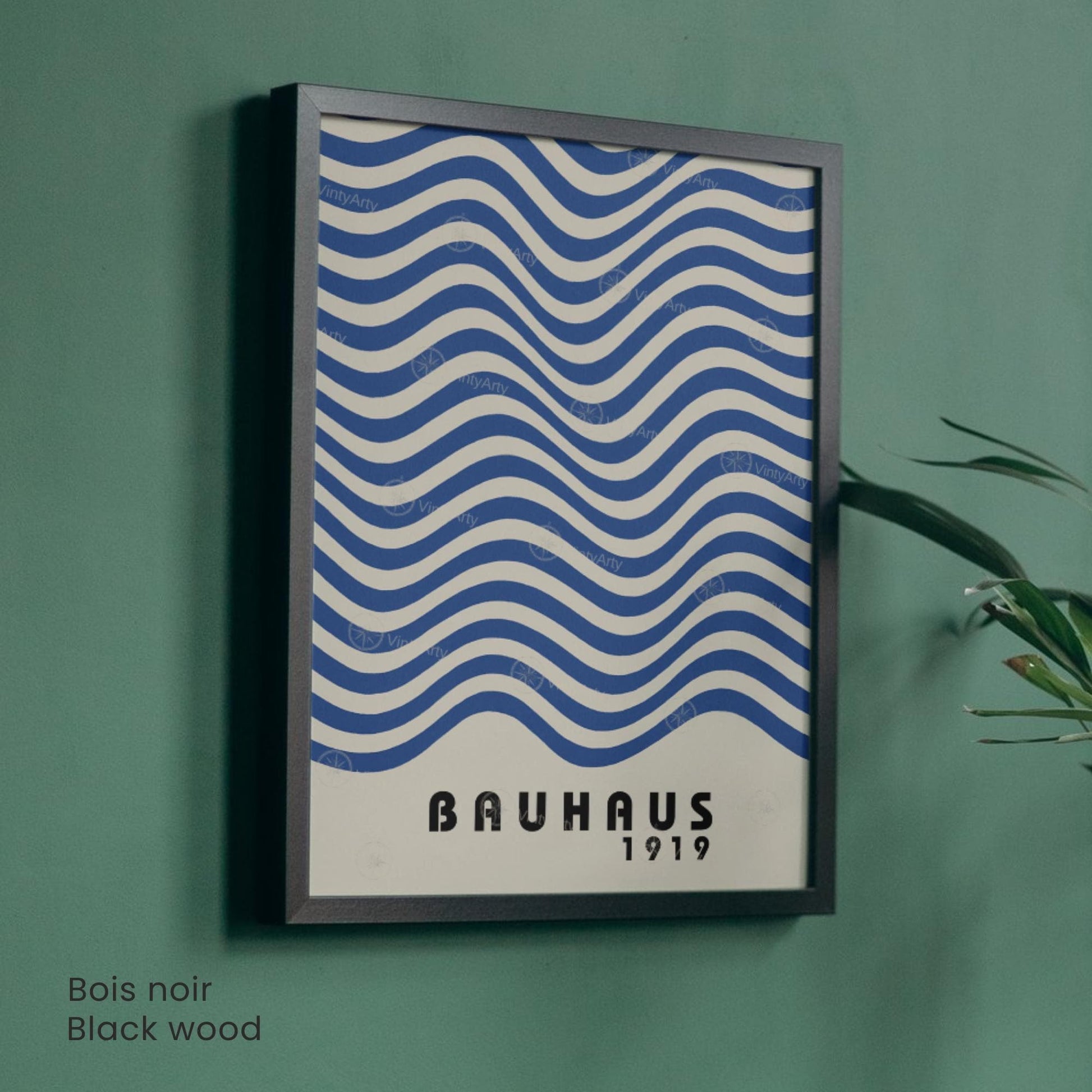 Affiche Bauhaus 1919 – Poster graphique vagues bleues, style moderniste minimaliste, décoration murale design