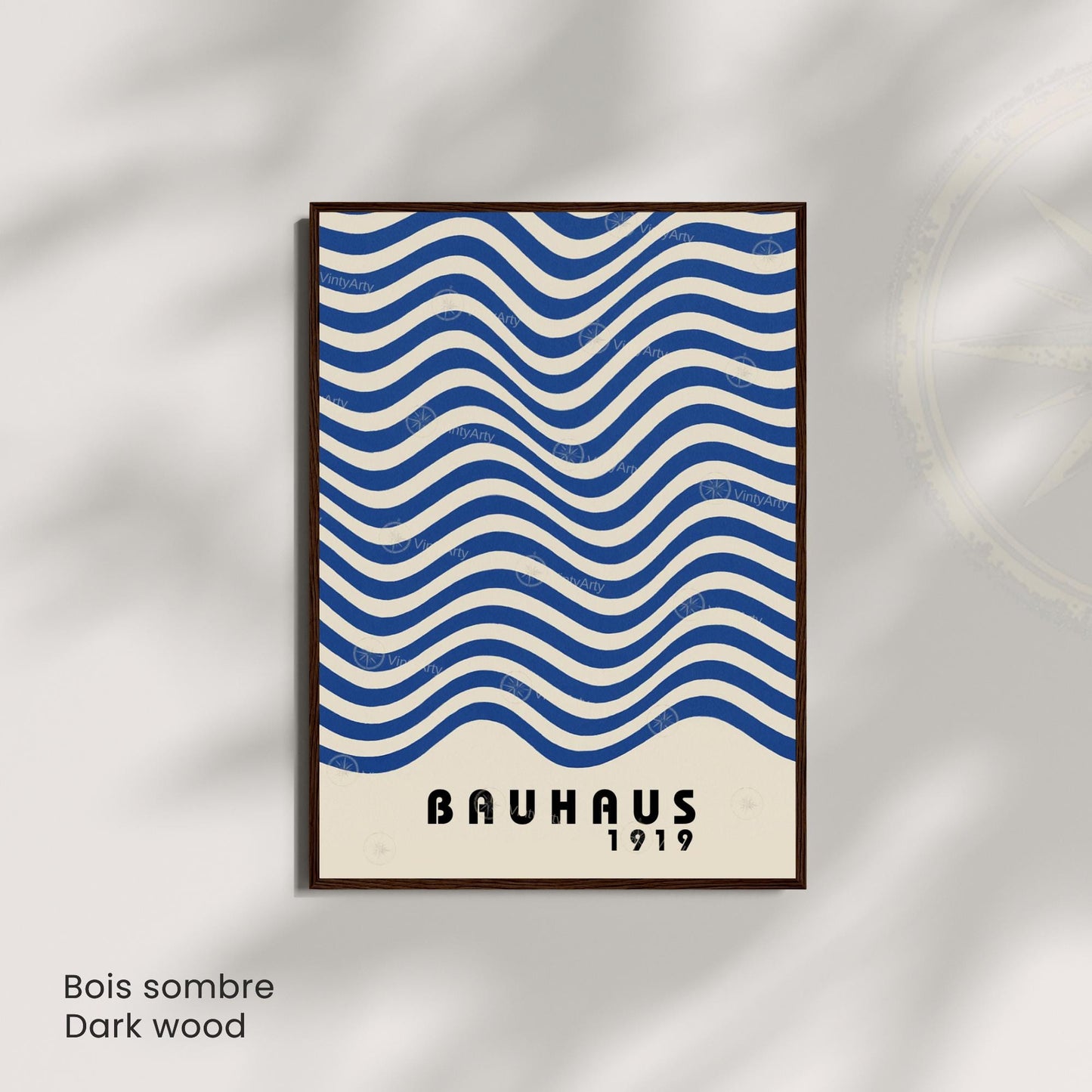 Affiche Bauhaus 1919 – Poster graphique vagues bleues, style moderniste minimaliste, décoration murale design