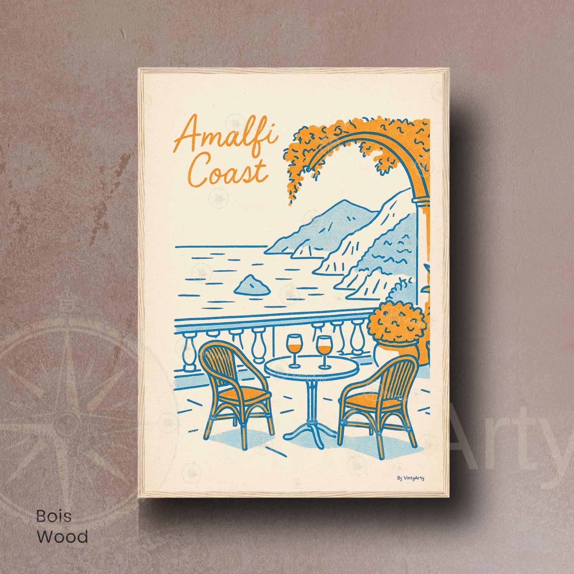 Affiche Côte Amalfitaine | Poster Vintage Italie | Illustration Rétro Amalfi