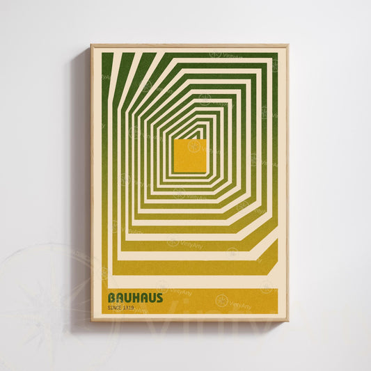 Bauhaus Geometric Print – Abstract Green and Yellow Poster, Modern Wall Art