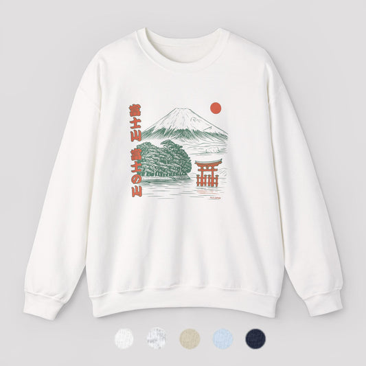 Sweatshirt unisexe Mont Fuji – Style japonais, coton & polyester, confort casual
