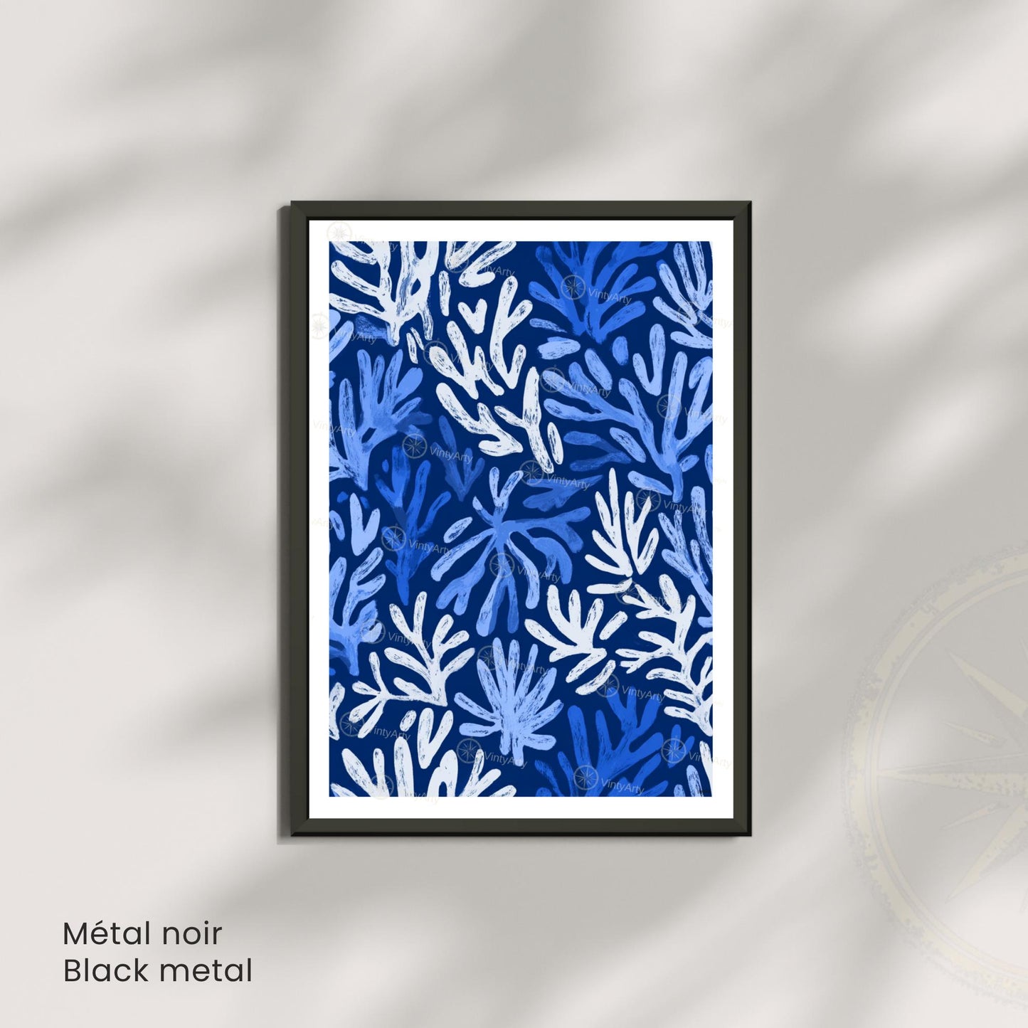 Affiche Matisse corail bleu blanc – Poster marin abstrait – Art mural moderne