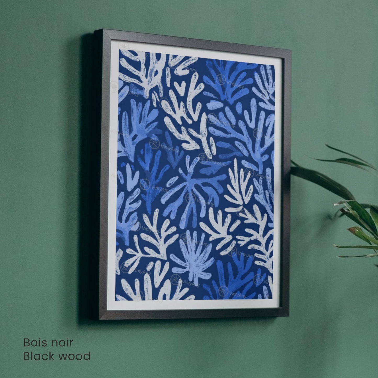 Affiche Matisse corail bleu blanc – Poster marin abstrait – Art mural moderne