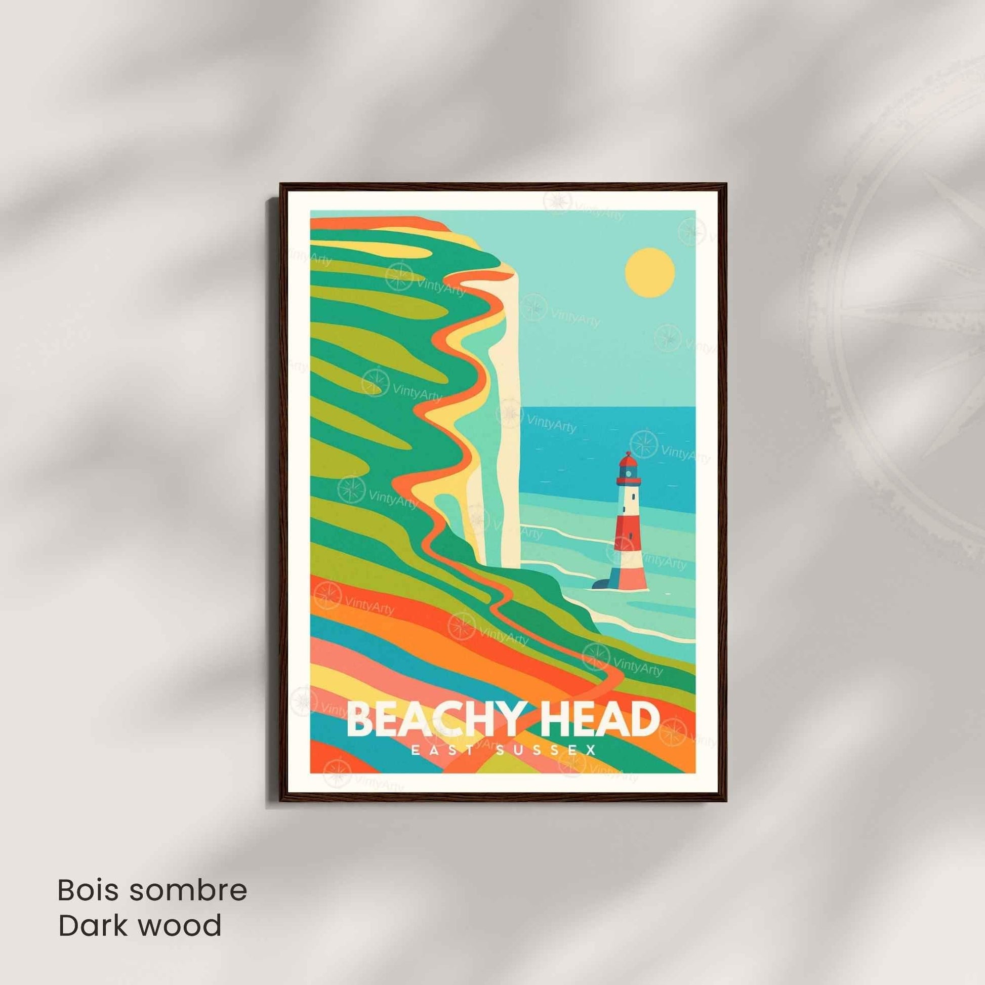 Affiche Beachy Head East Sussex | Poster Vintage Phare et Falaises | Illustration Côtière Rétro