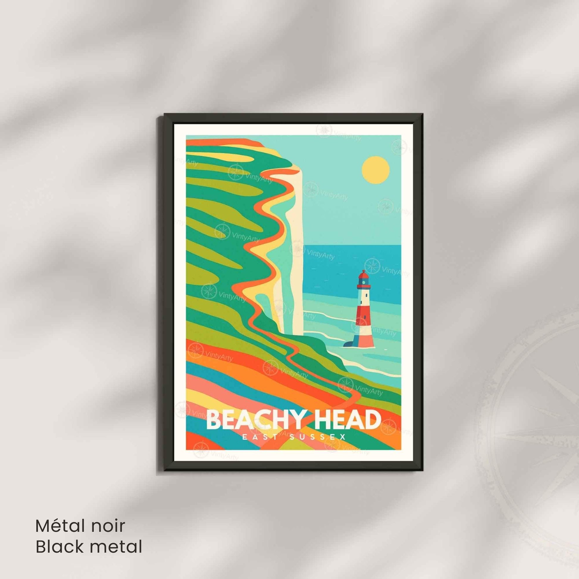 Affiche Beachy Head East Sussex | Poster Vintage Phare et Falaises | Illustration Côtière Rétro