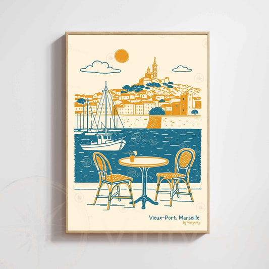 Affiche Vieux-Port Marseille | Poster vintage France | Décoration murale Méditerranée | Affiche Marseille