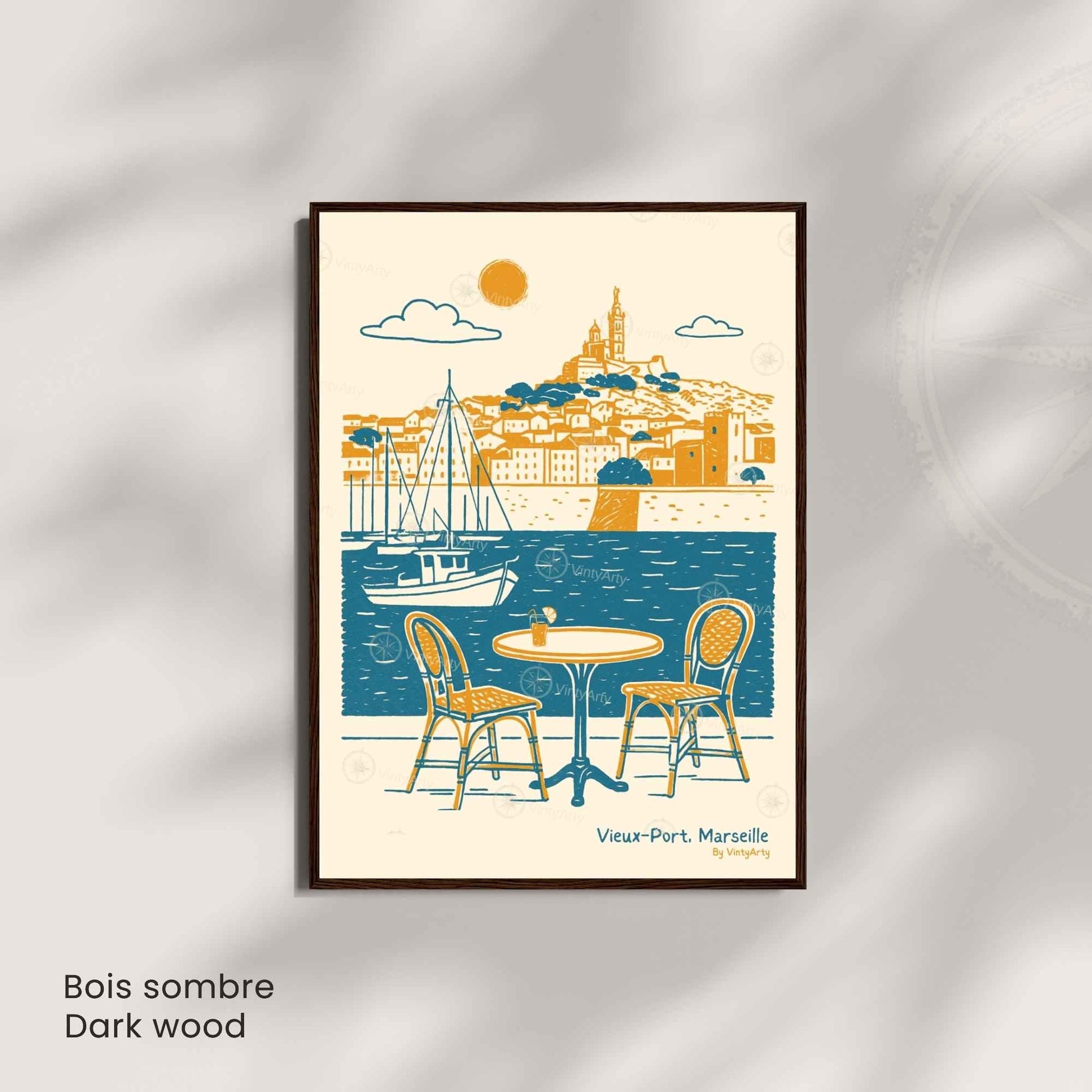 Affiche Vieux-Port Marseille | Poster vintage France | Décoration murale Méditerranée | Affiche Marseille