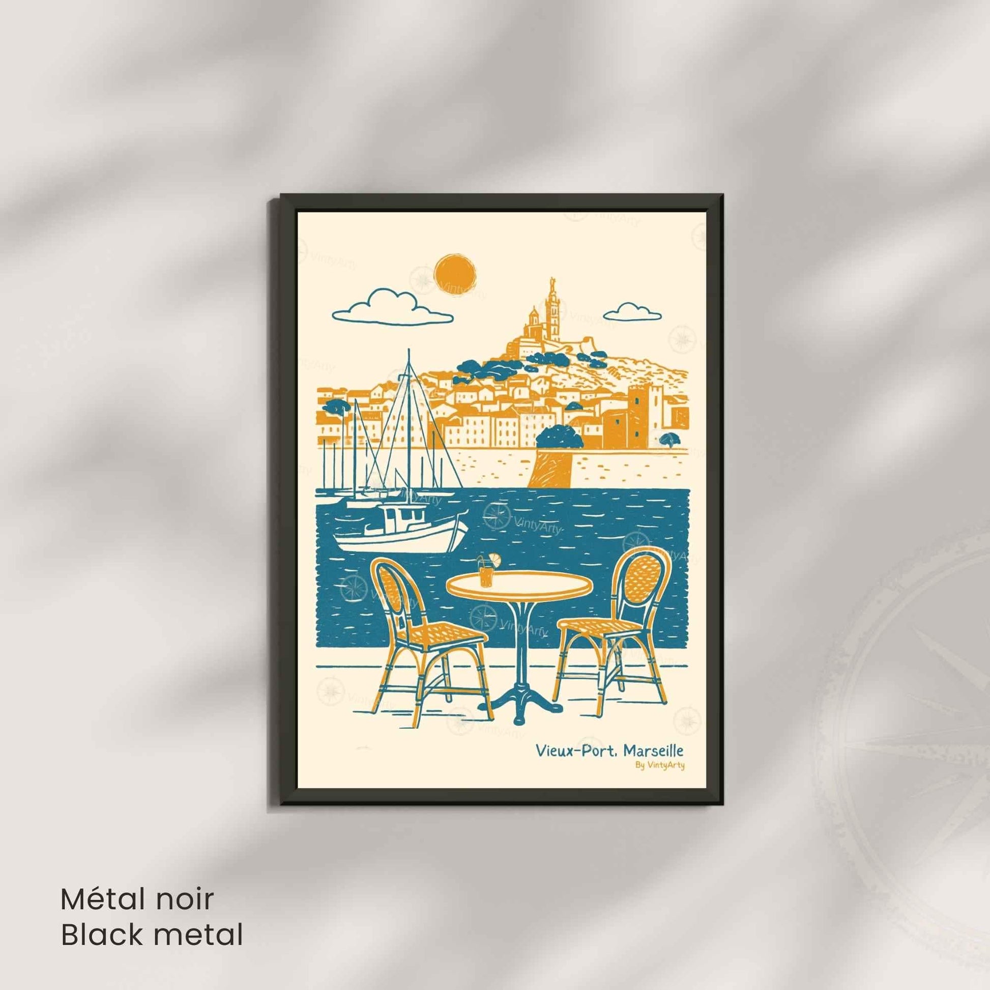 Affiche Vieux-Port Marseille | Poster vintage France | Décoration murale Méditerranée | Affiche Marseille