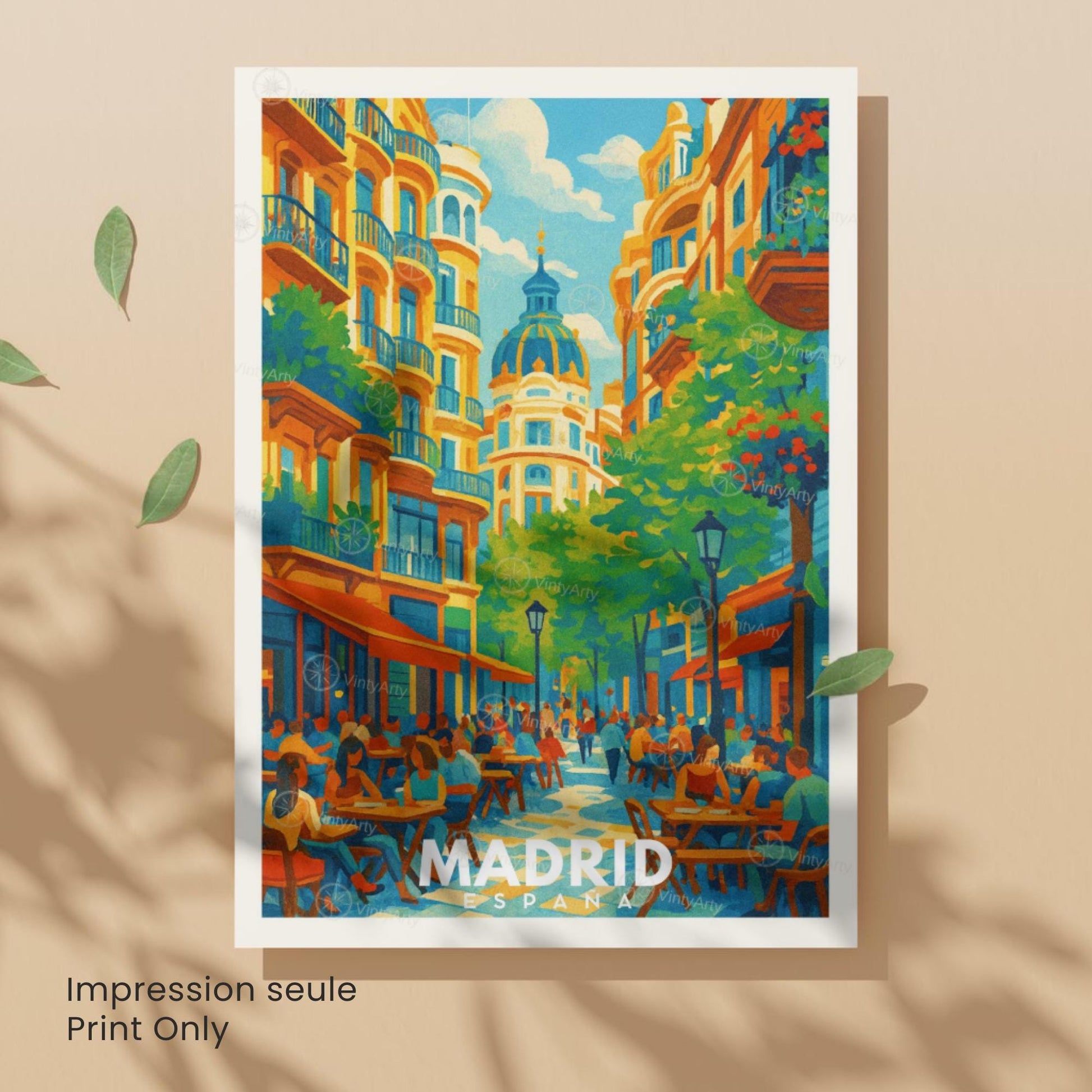 Affiche Madrid – scène urbaine en style affiche de voyage moderne - Affiche de voyage Madrid