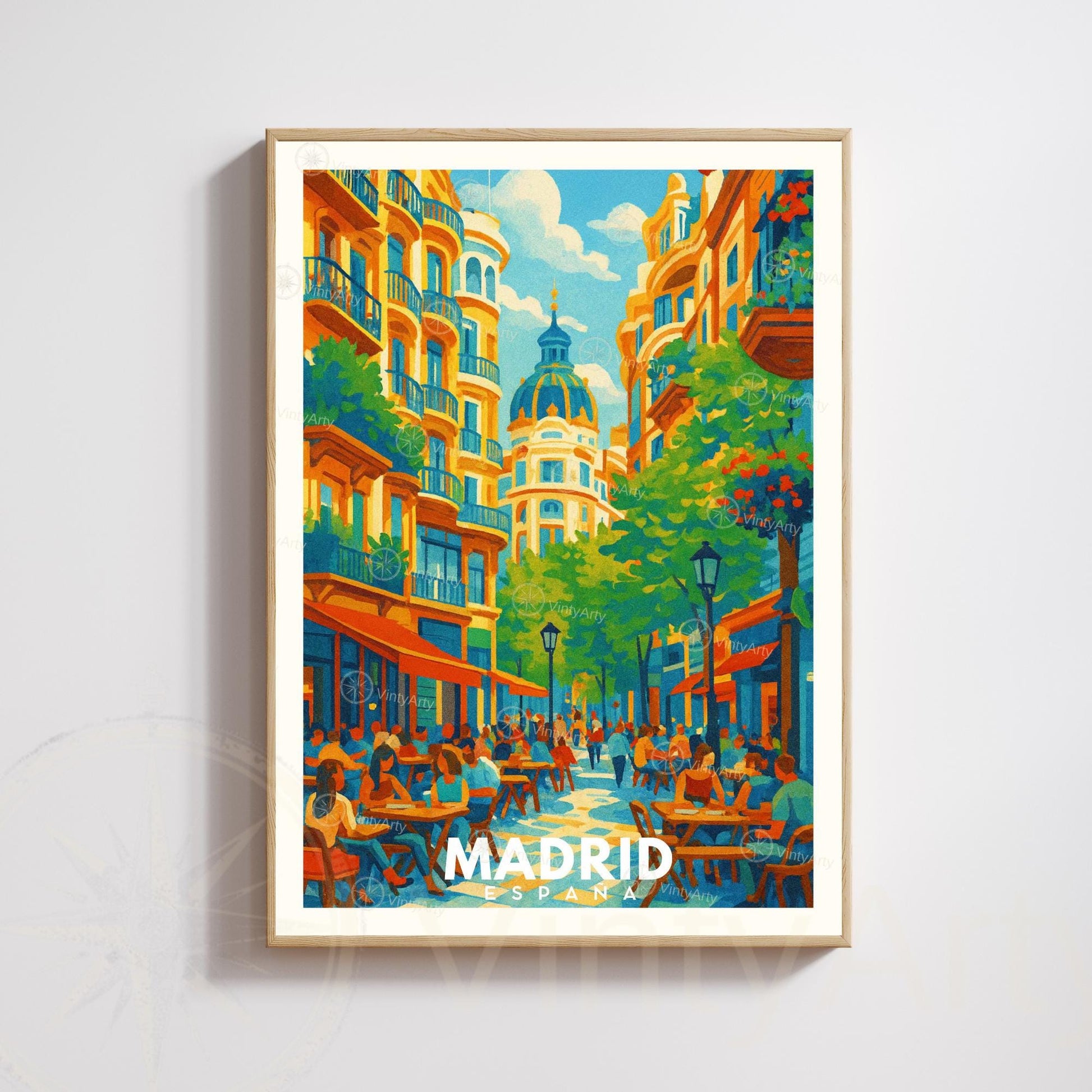 Affiche Madrid – scène urbaine en style affiche de voyage moderne - Affiche de voyage Madrid