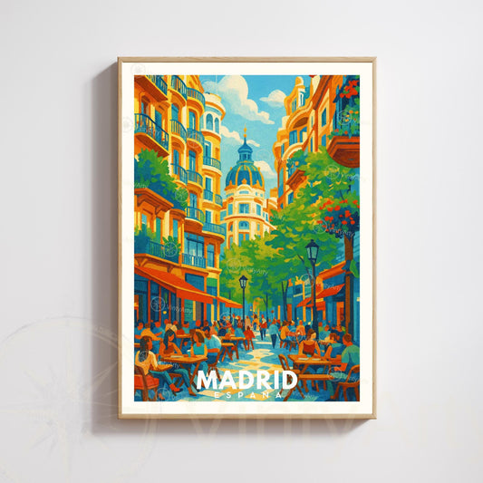 Affiche Madrid – scène urbaine en style affiche de voyage moderne - Affiche de voyage Madrid