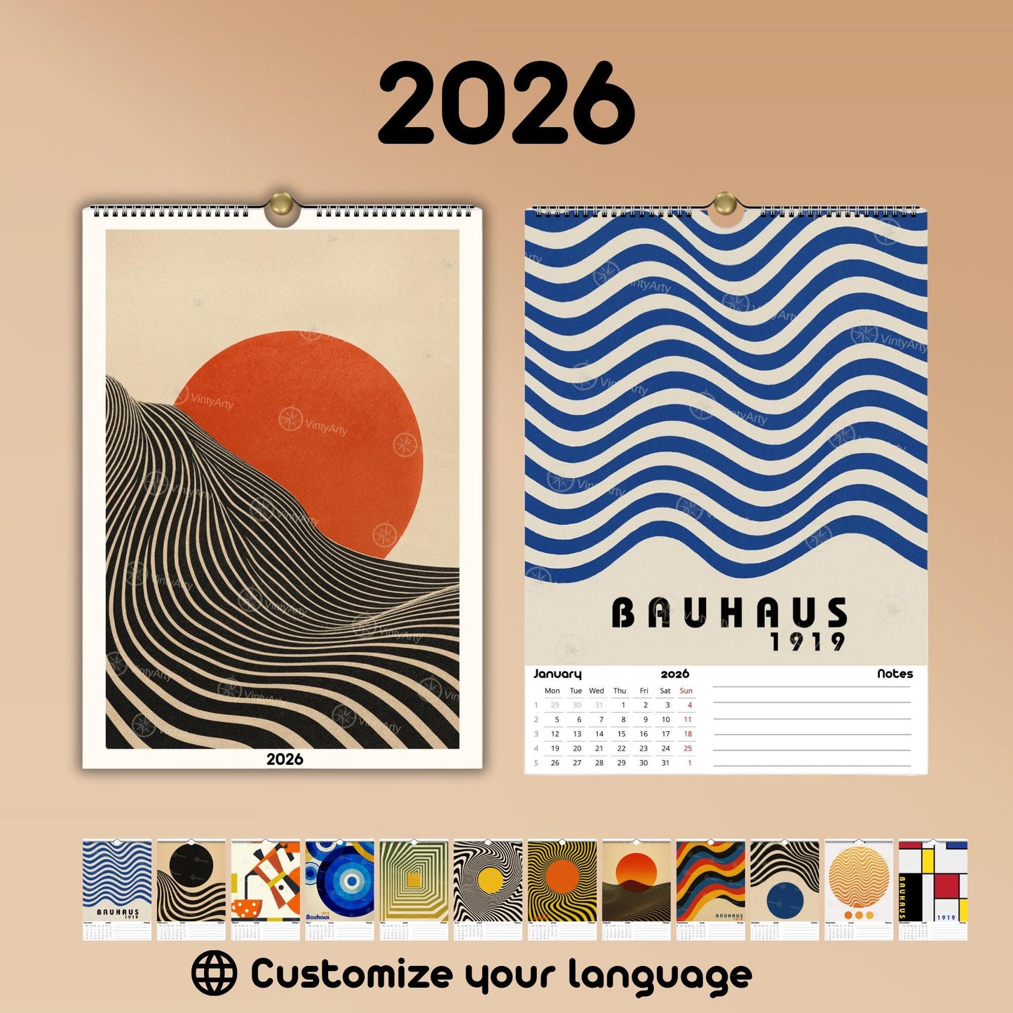 2026 Bauhaus Wall Calendar | Op Art Illustrations Reusable as Posters | Premium Paper | 2026 Calendar