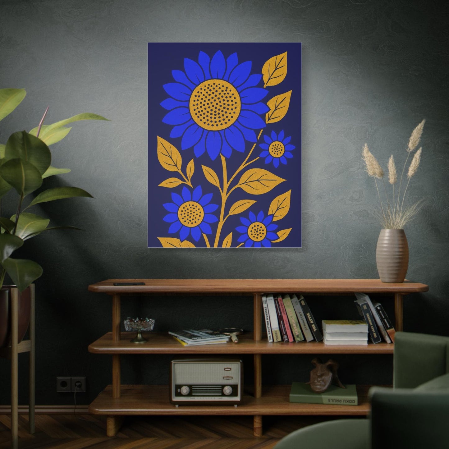 Bold Floral Canvas Art Print, Blue Sunflower Wall Decor, Home Decoration, Gift for Garden Lovers, Nursery Wall Art, Modern Art Piece