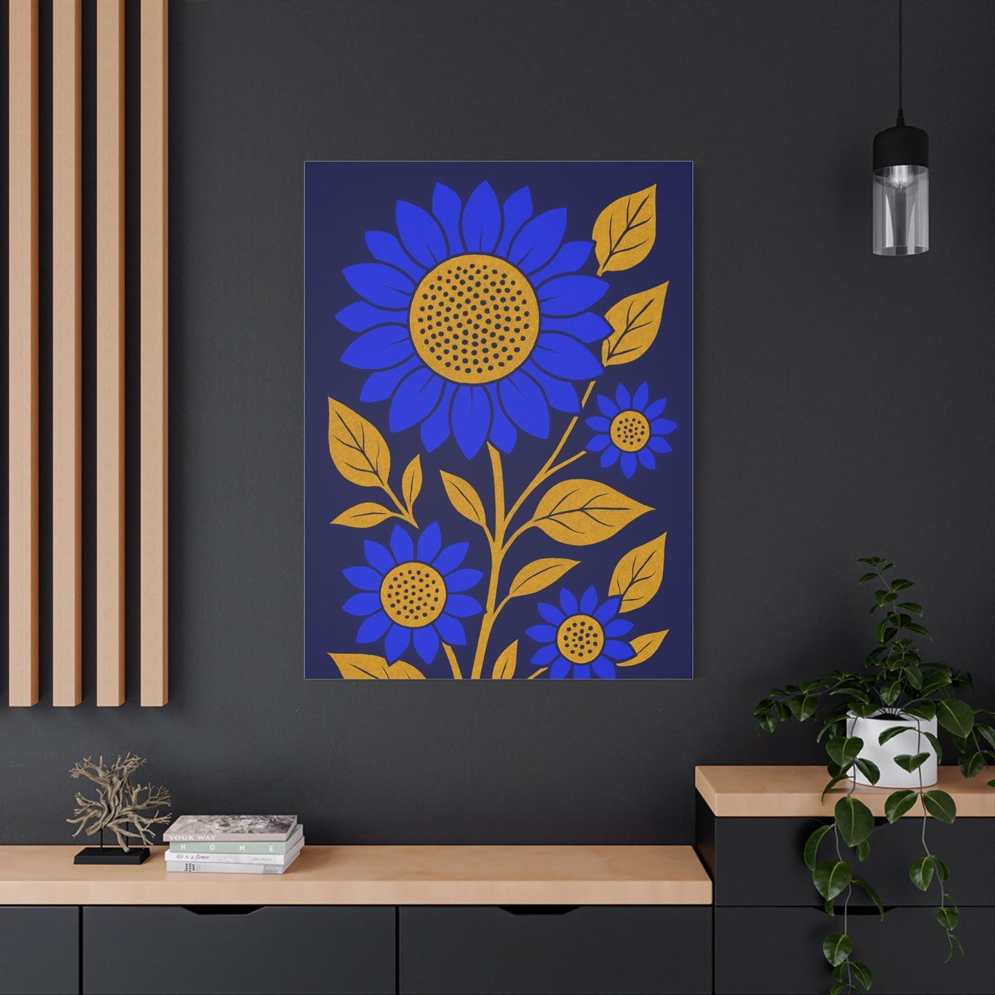 Bold Floral Canvas Art Print, Blue Sunflower Wall Decor, Home Decoration, Gift for Garden Lovers, Nursery Wall Art, Modern Art Piece