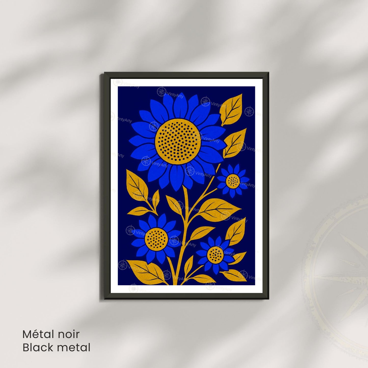 Affiche Tournesols Bleus et Or | Poster Botanique Moderne | Illustration Florale Murale