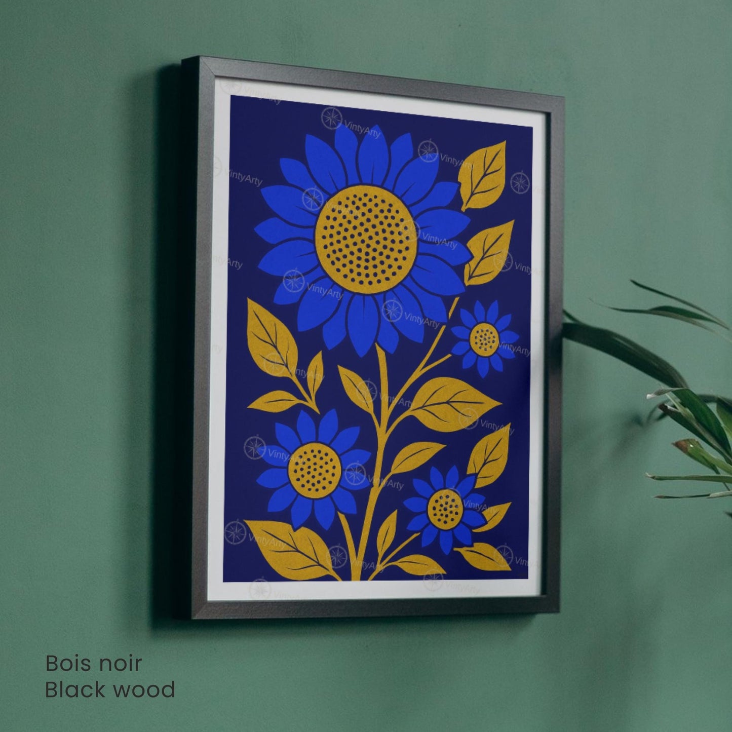 Affiche Tournesols Bleus et Or | Poster Botanique Moderne | Illustration Florale Murale