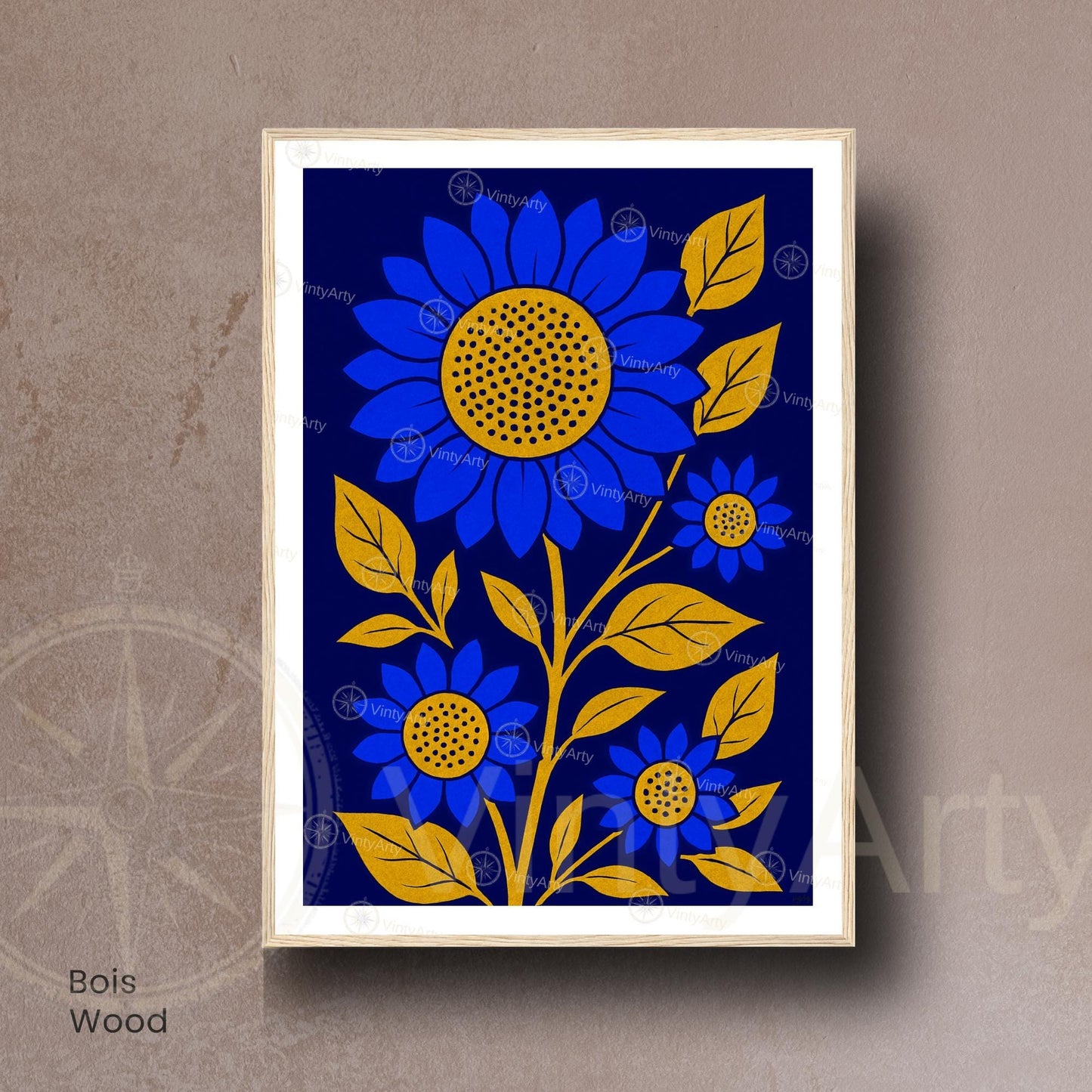 Affiche Tournesols Bleus et Or | Poster Botanique Moderne | Illustration Florale Murale