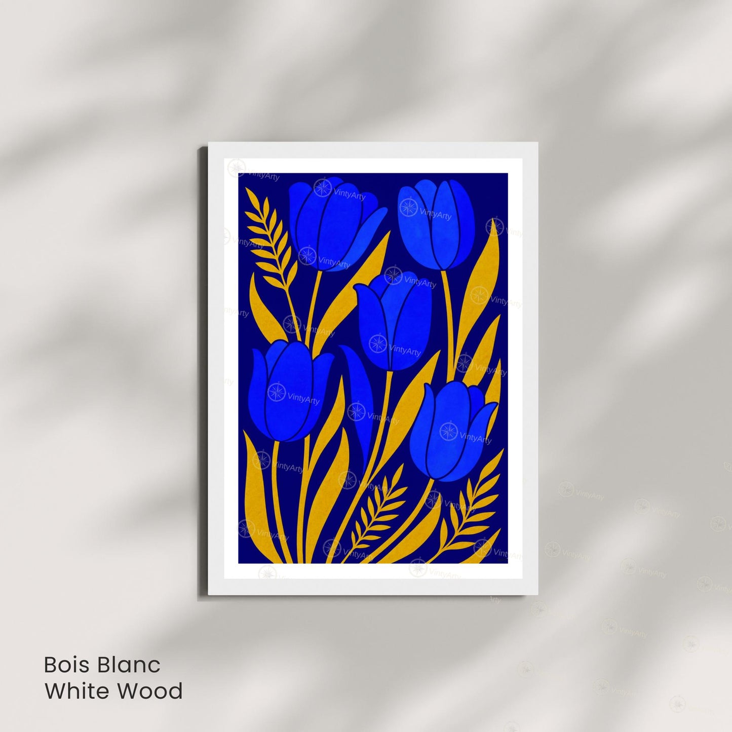 Affiche Tulipes Bleues et Or | Poster Botanique Moderne | Illustration Florale Murale