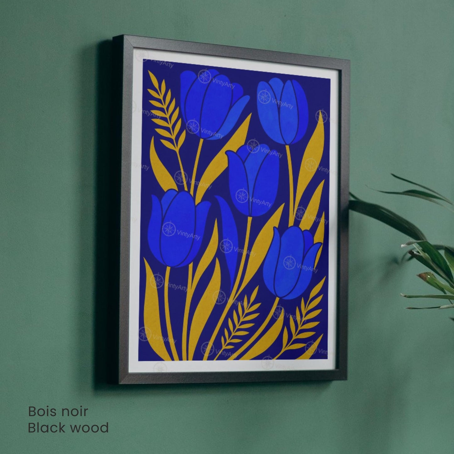 Affiche Tulipes Bleues et Or | Poster Botanique Moderne | Illustration Florale Murale