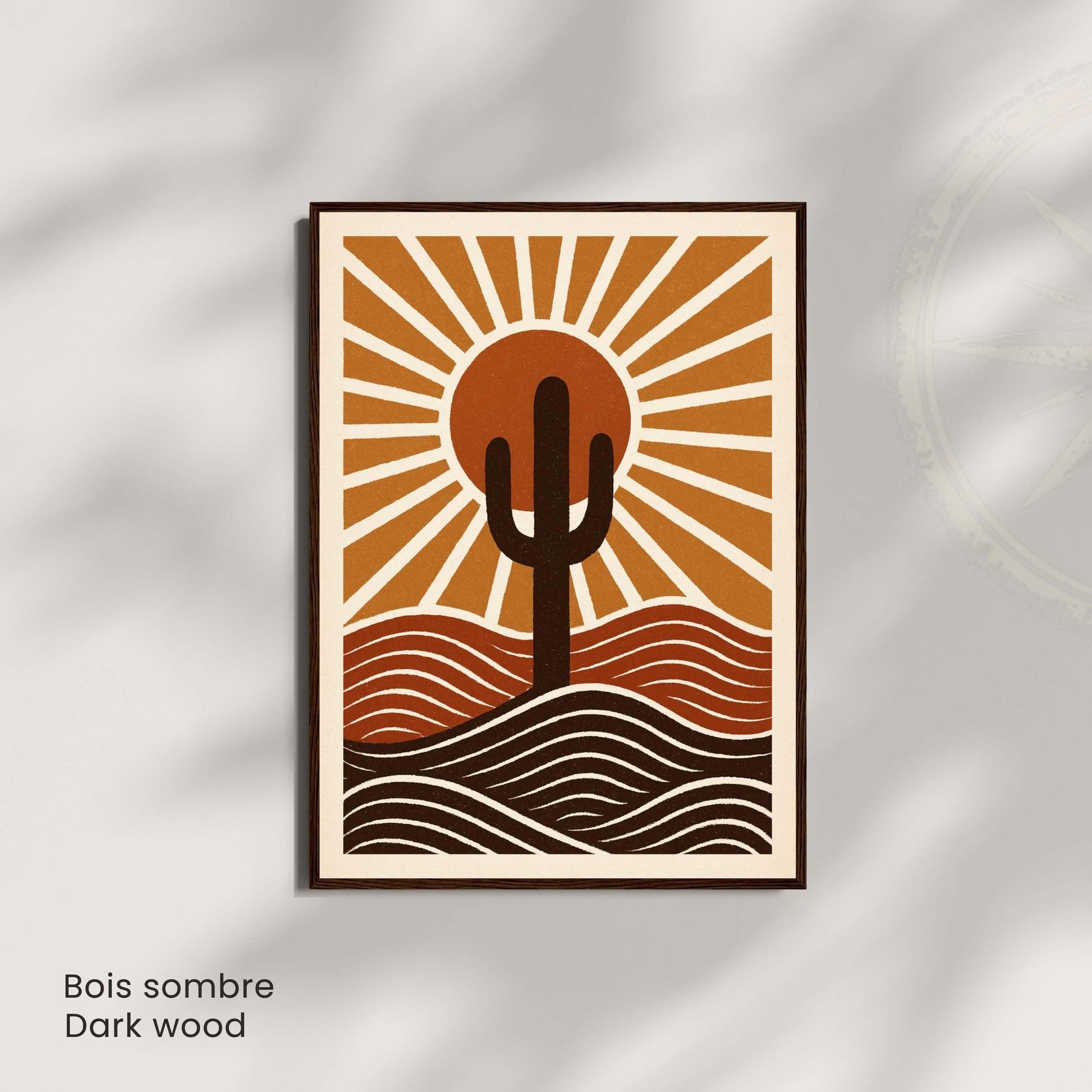 Affiche Désert et Cactus | Poster Soleil Couchant Graphique | Décoration Murale Mid-Century