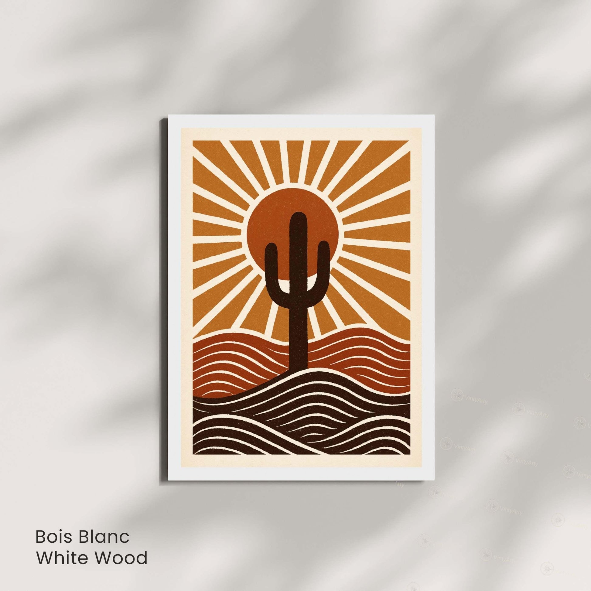 Affiche Désert et Cactus | Poster Soleil Couchant Graphique | Décoration Murale Mid-Century