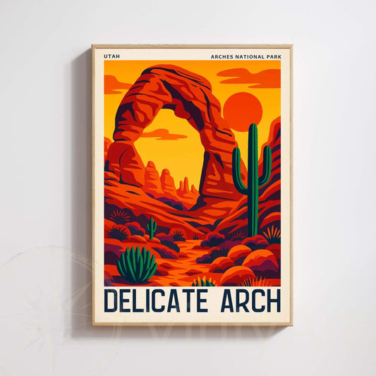Delicate Arch Utah Poster | Vintage Arches National Park Print | USA Desert Wall Art