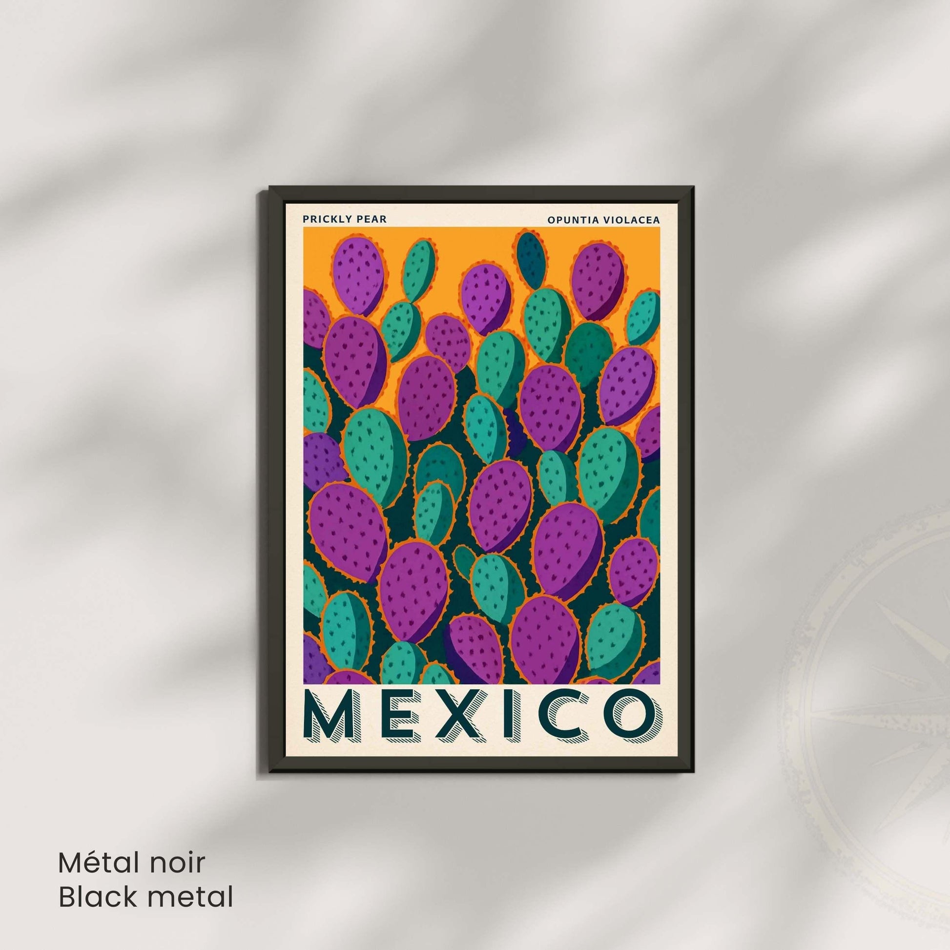 Affiche Mexique Vintage Cactus | Poster Opuntia Violacea | Décoration Murale Botanique