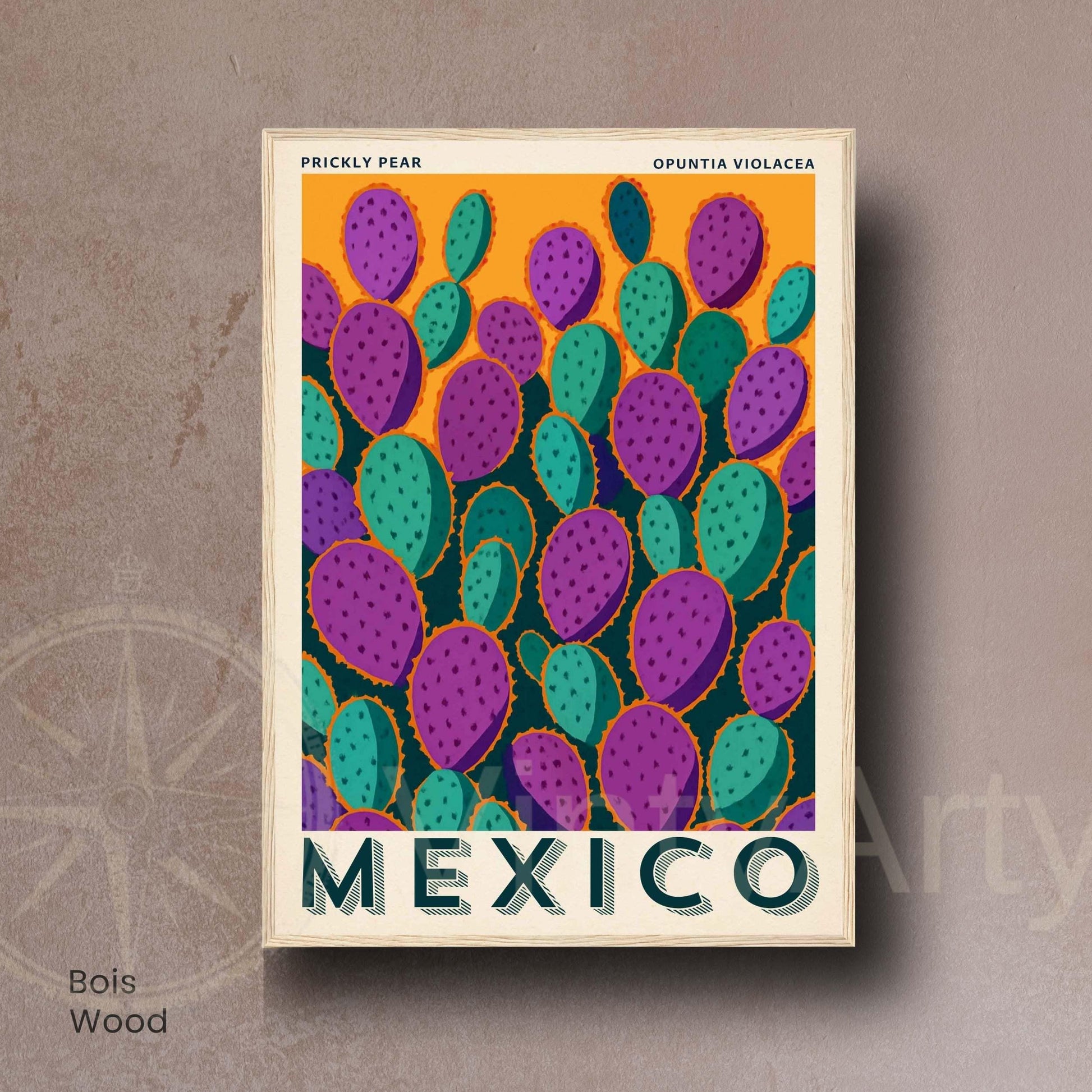 Affiche Mexique Vintage Cactus | Poster Opuntia Violacea | Décoration Murale Botanique