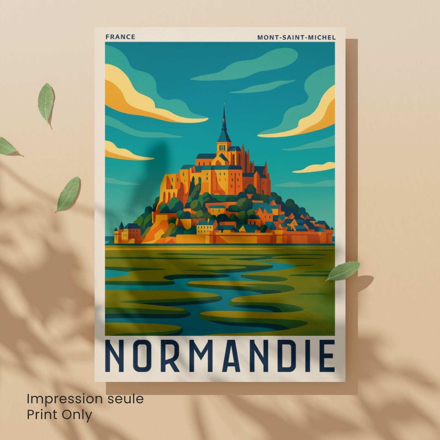 Affiche Mont-Saint-Michel Normandie | Poster Vintage France | Illustration Murale Voyage