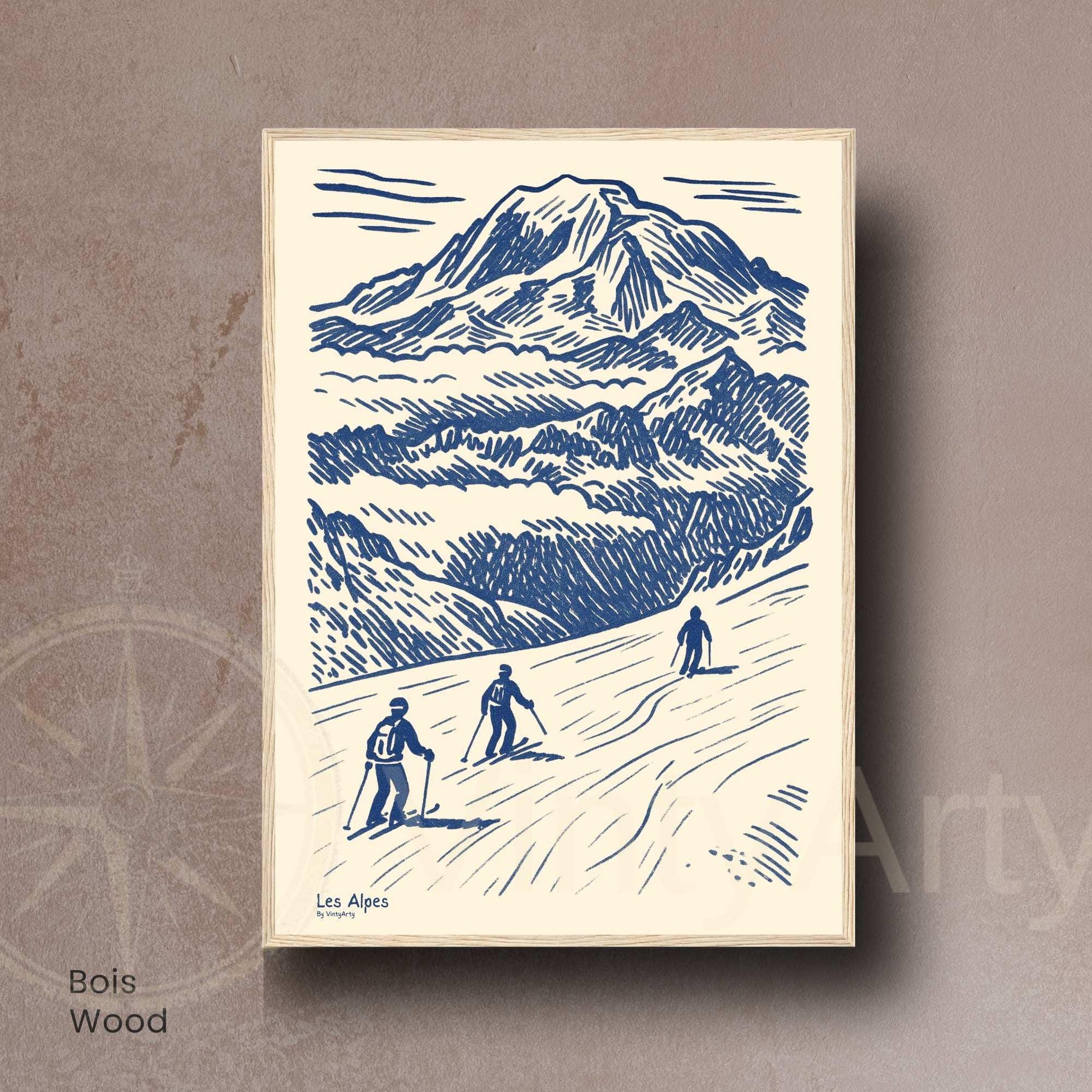 Affiche Les Alpes Ski Vintage | Poster Montagne France | Illustration Murale Sport d’Hiver