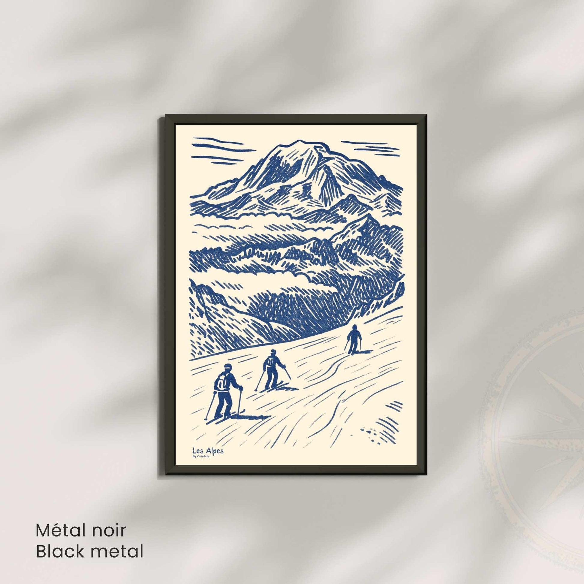 Affiche Les Alpes Ski Vintage | Poster Montagne France | Illustration Murale Sport d’Hiver