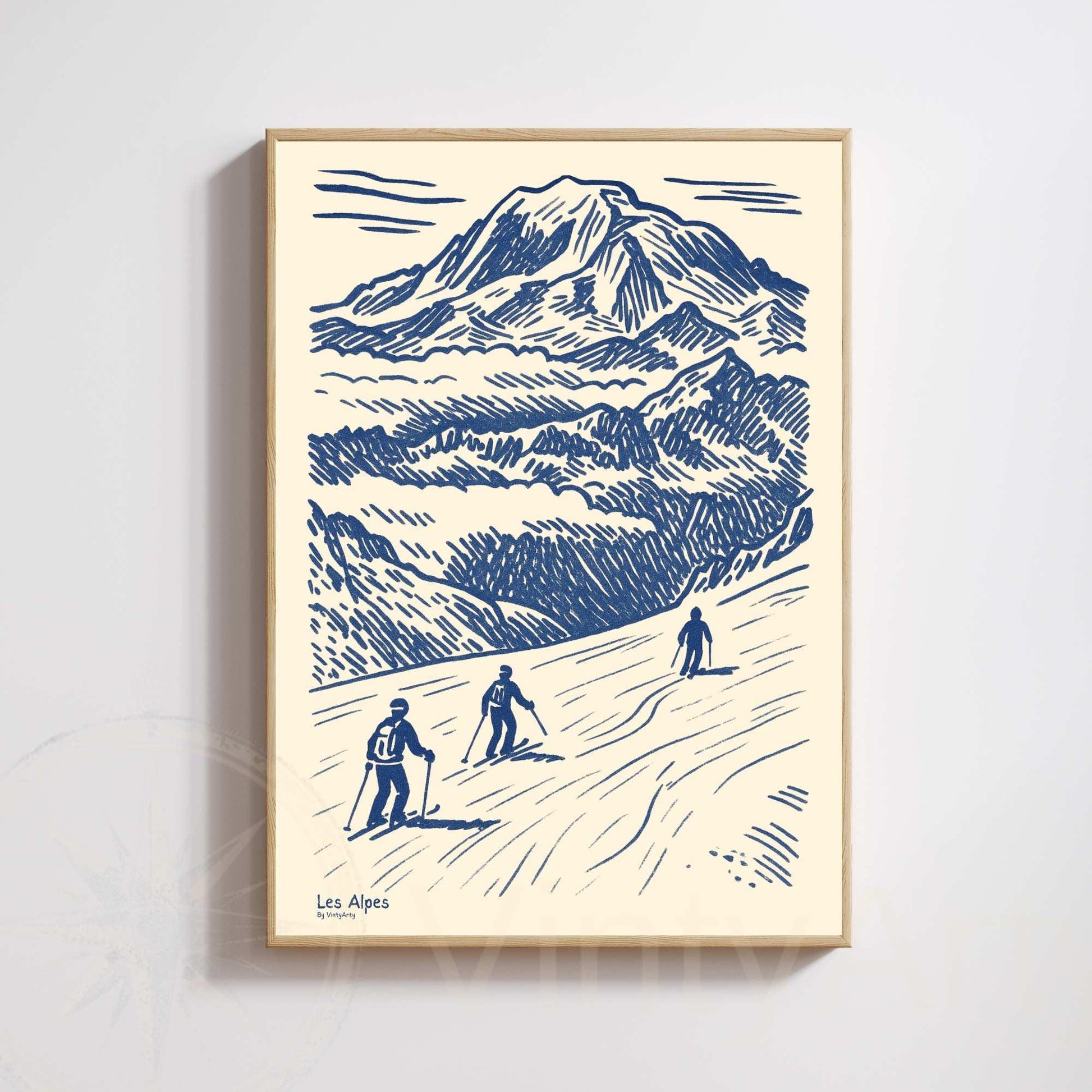 Affiche Les Alpes Ski Vintage | Poster Montagne France | Illustration Murale Sport d’Hiver