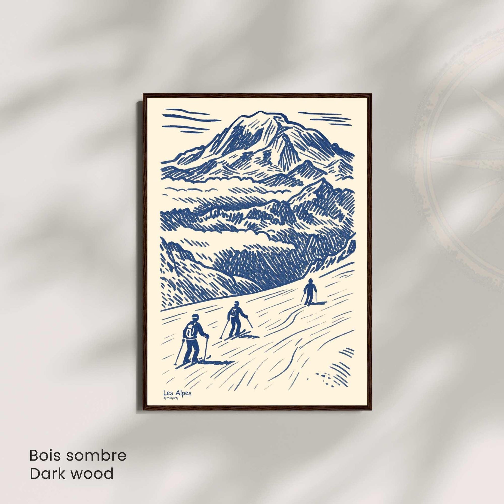 Affiche Les Alpes Ski Vintage | Poster Montagne France | Illustration Murale Sport d’Hiver