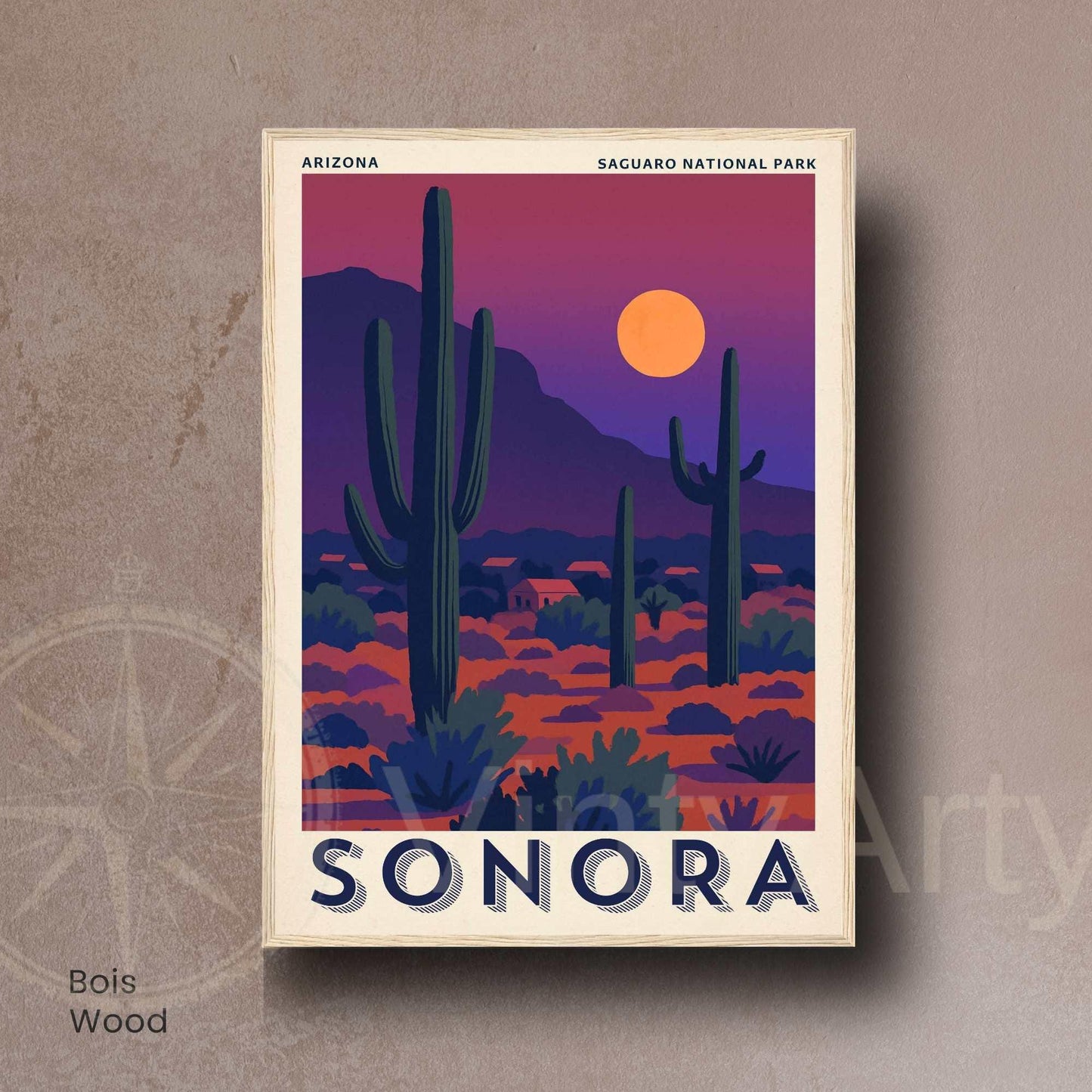 Affiche Sonora Arizona | Poster Parc National du Saguaro | Illustration Vintage Désert