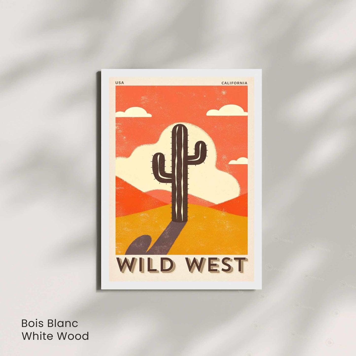 Affiche Wild West California | Poster Vintage Désert Américain | Illustration Cactus Rétro