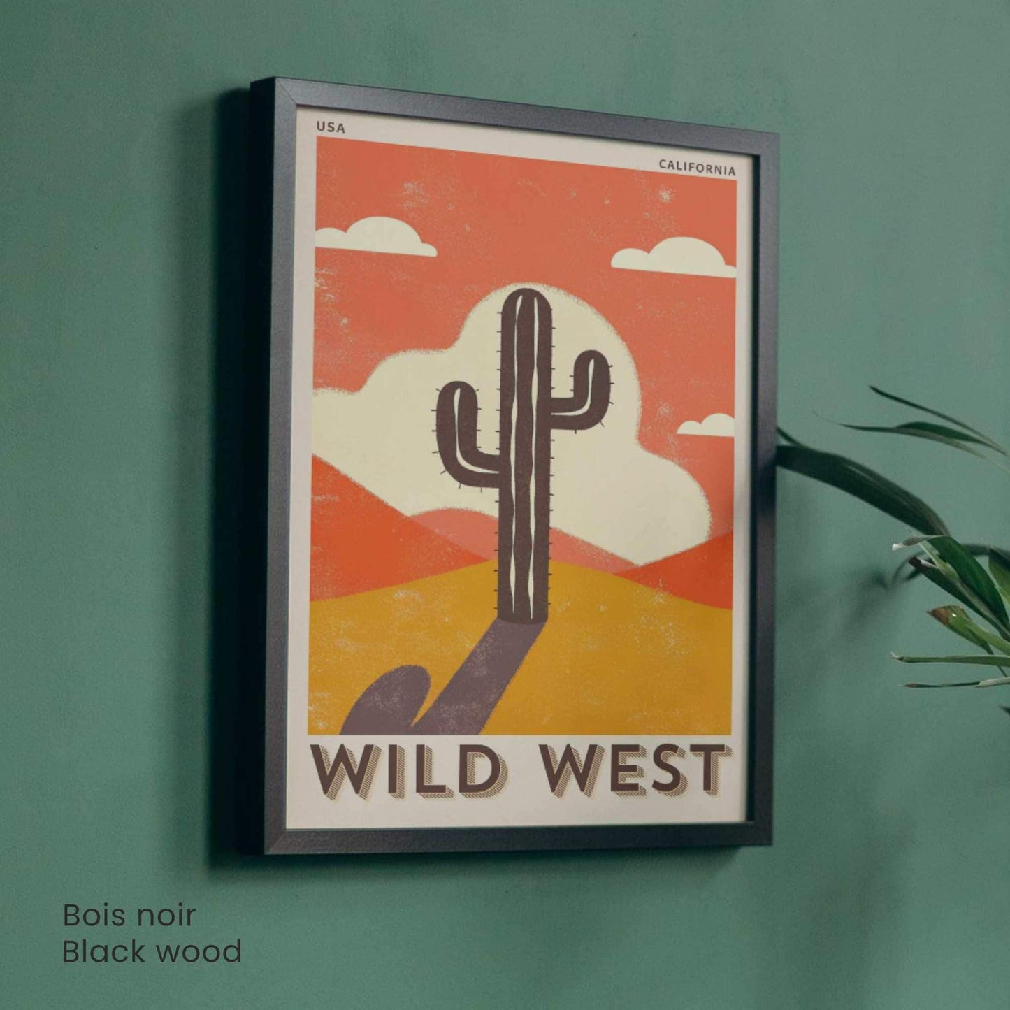 Affiche Wild West California | Poster Vintage Désert Américain | Illustration Cactus Rétro