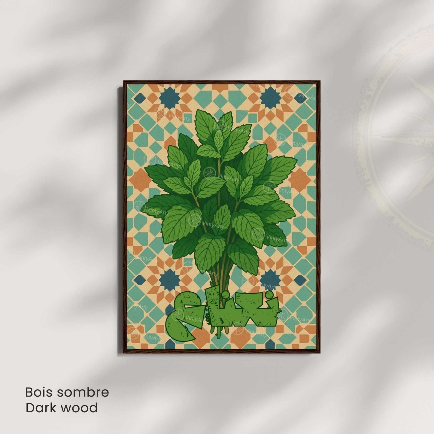 Affiche Menthe Orientale | Illustration Botanique Zellige Marocain | Décoration Cuisine Orientale