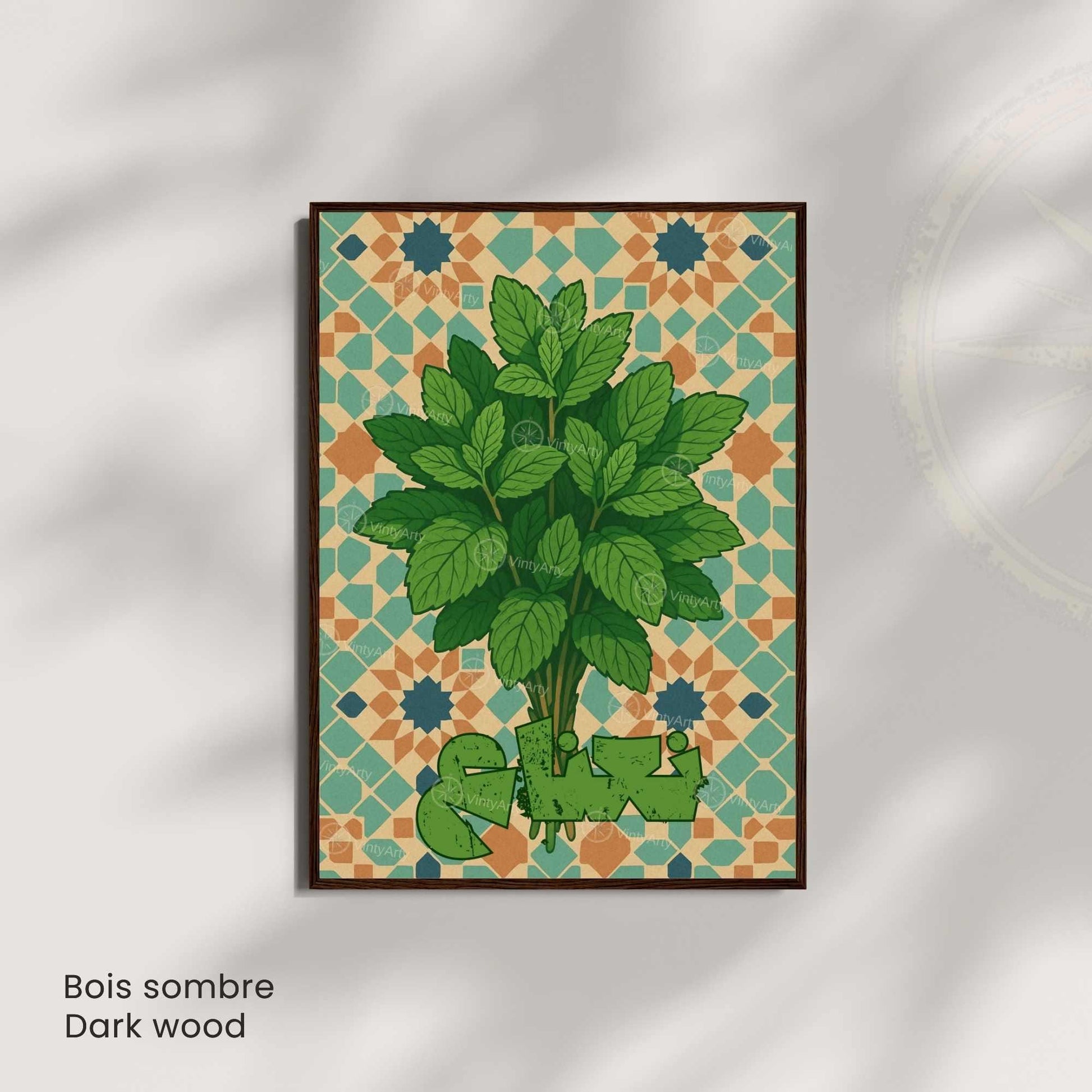 Affiche Menthe Orientale | Illustration Botanique Zellige Marocain | Décoration Cuisine Orientale