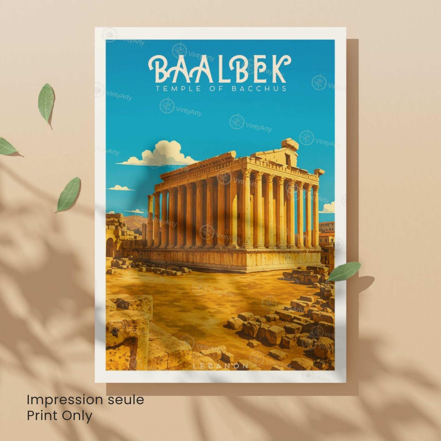 Affiche Baalbek Liban | Poster Temple de Bacchus | Décoration Murale Vintage