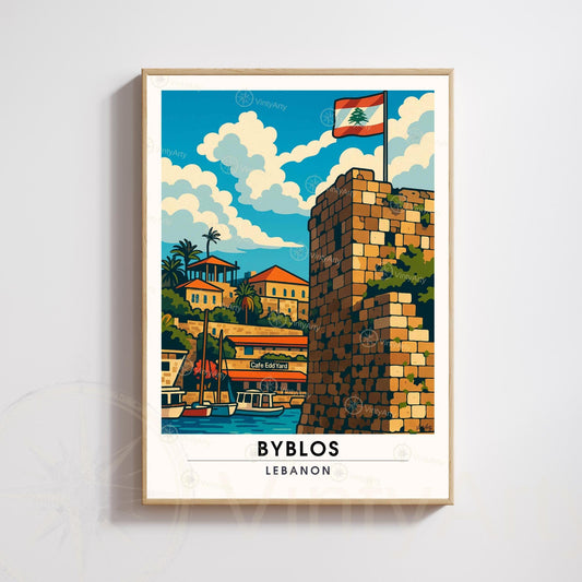 Affiche Byblos Liban | Poster Vintage Voyage | Illustration Port Méditerranéen