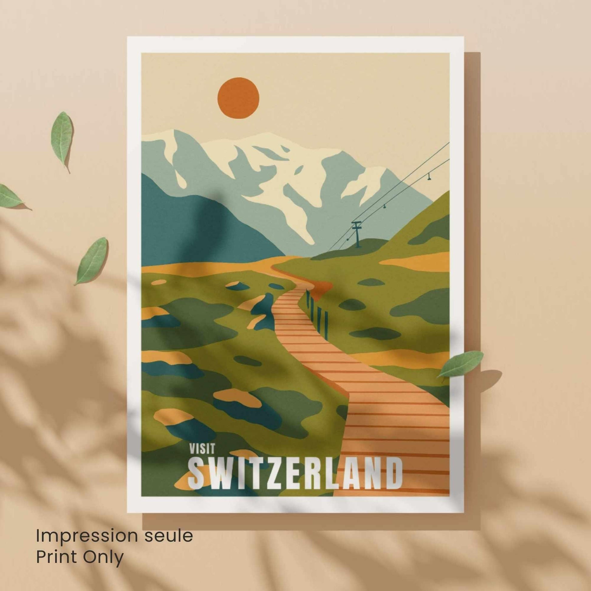 Affiche Suisse Montagnes | Poster Vintage Switzerland | Illustration Rétro Voyage