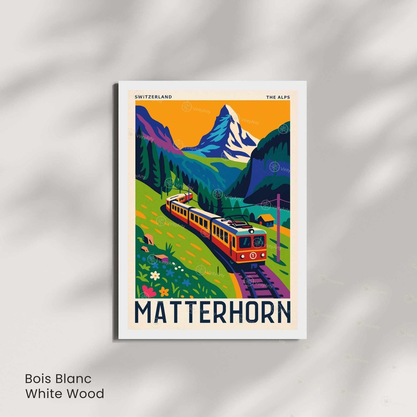 Affiche Suisse Matterhorn | Poster Vintage Train Alpes | Illustration Rétro Montagne