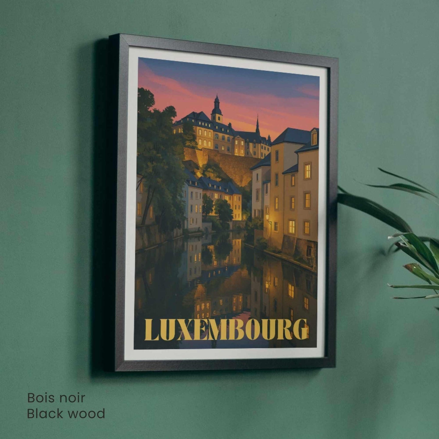 Affiche Luxembourg Nuit – Poster vintage du Grund et de la vieille ville illuminée
