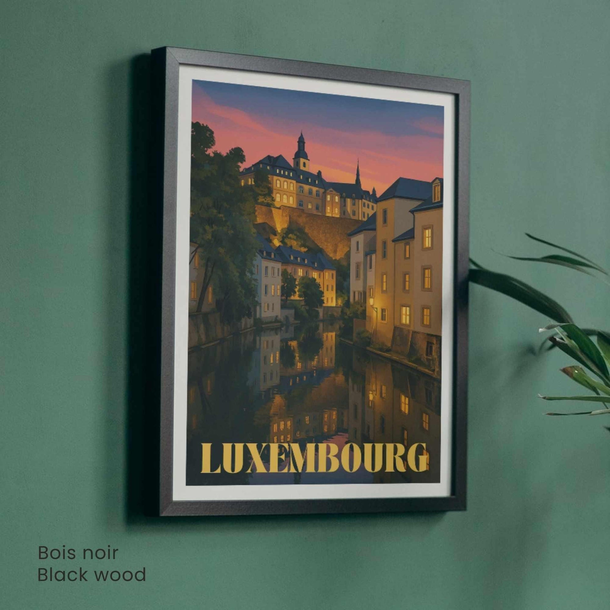 Affiche Luxembourg Nuit – Poster vintage du Grund et de la vieille ville illuminée