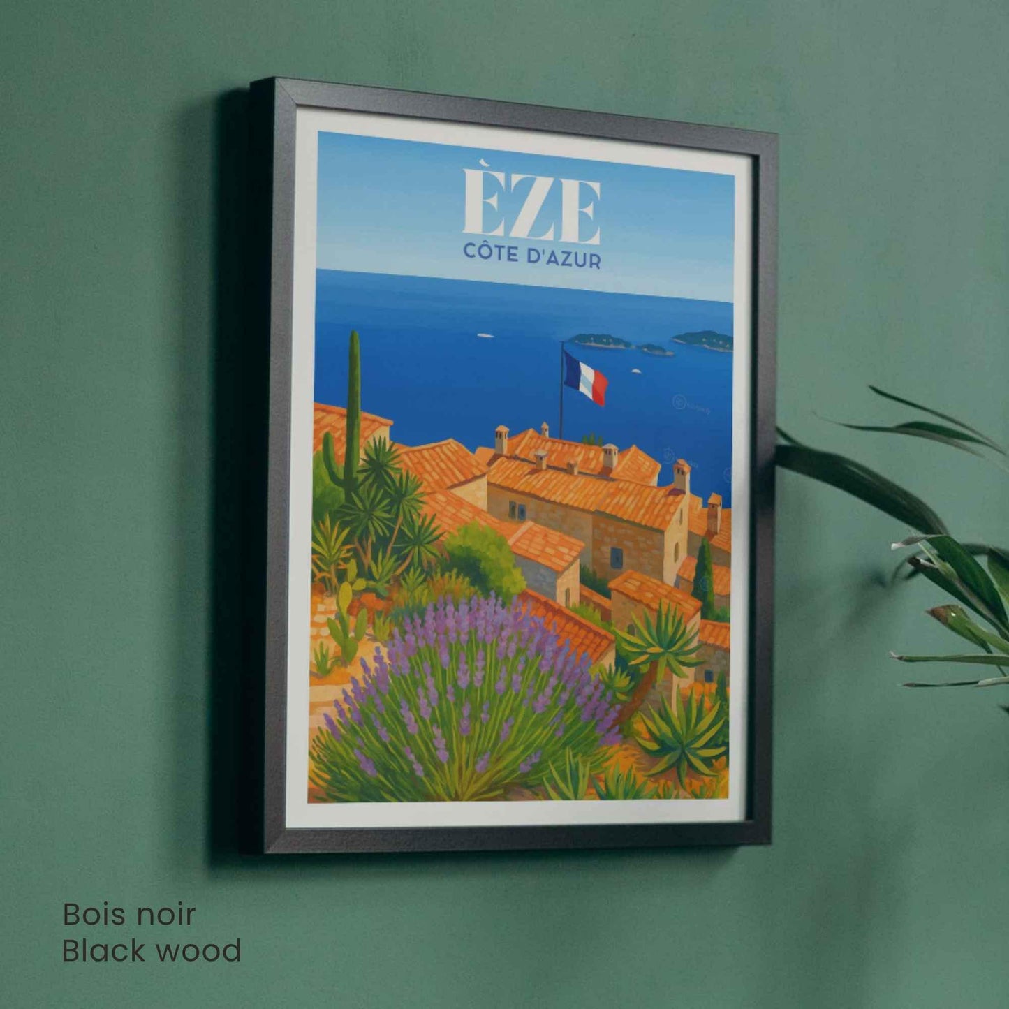 Affiche Èze, Côte d’Azur – Vue sur les toits et la Méditerranée - Affiche Côte d’Azur