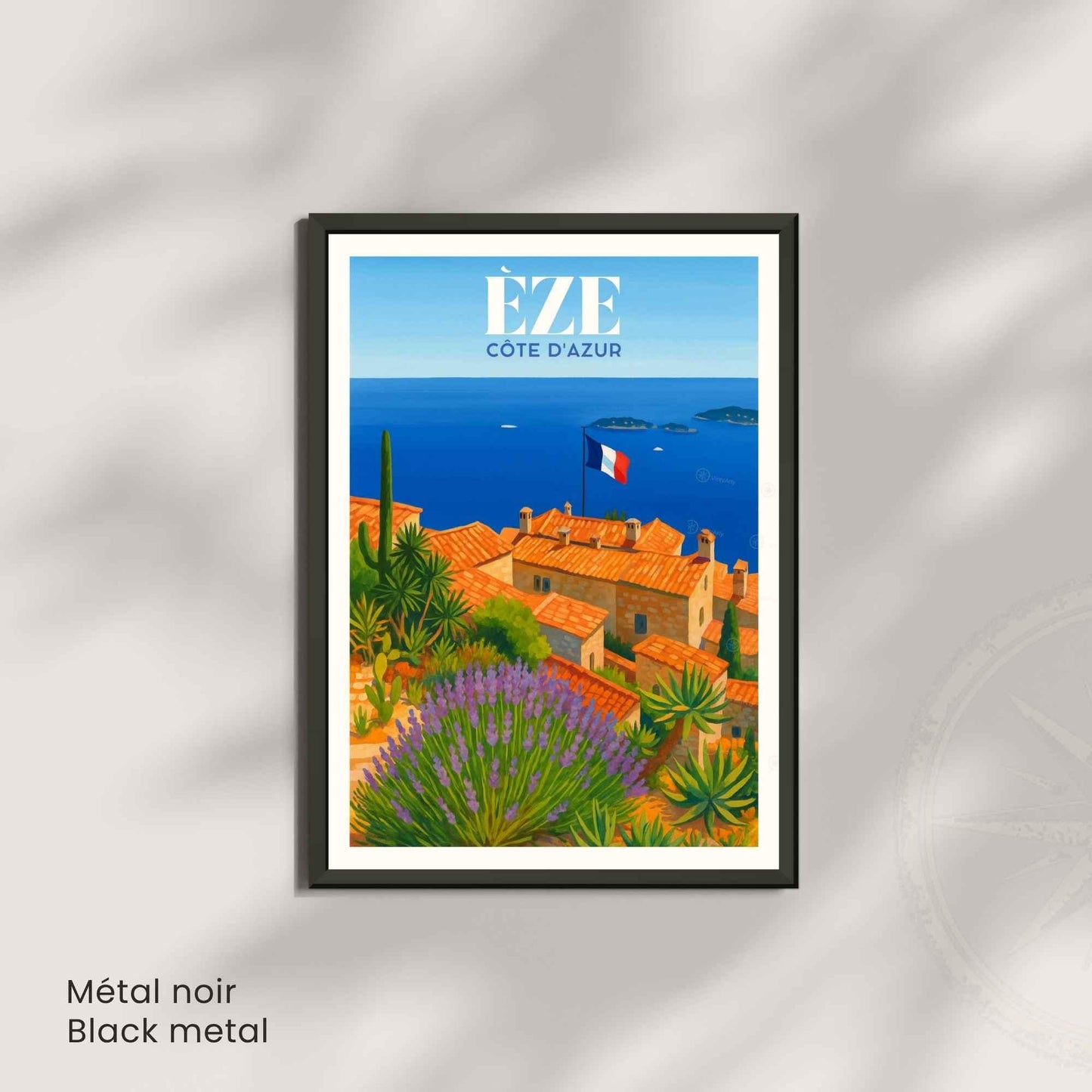 Affiche Èze, Côte d’Azur – Vue sur les toits et la Méditerranée - Affiche Côte d’Azur